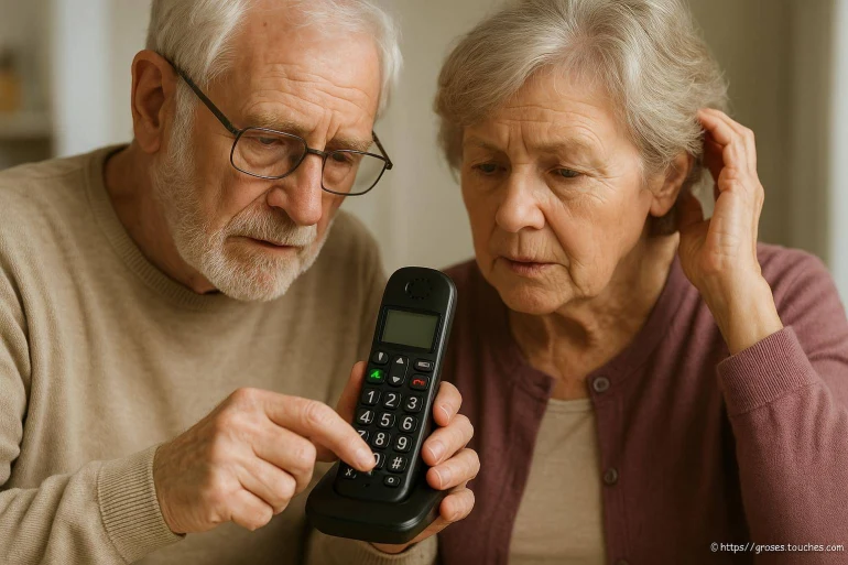 Personnes âgées utilisant un téléphone fixe