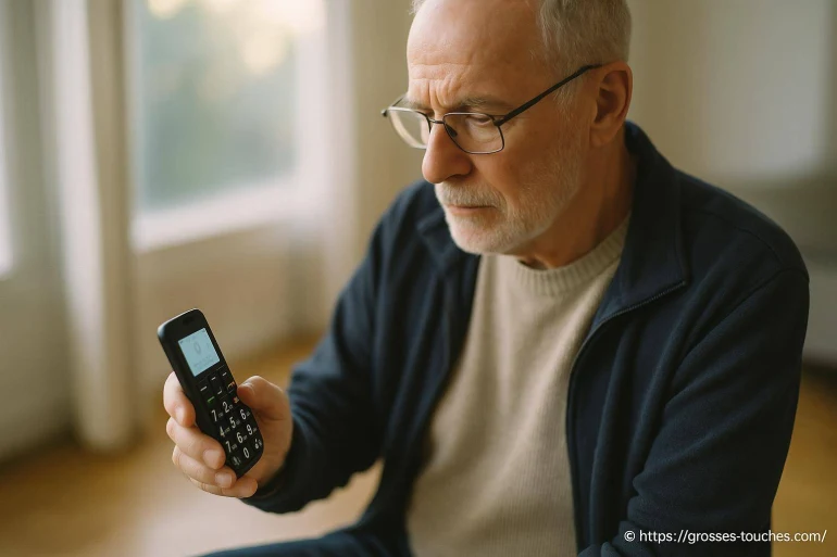 Homme âgé utilisant un téléphone simple