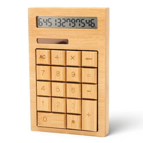 Calculatrice en bois avec grand écran LCD, fonctionne à léne