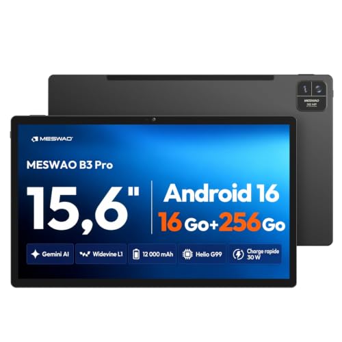 MESWAO B3 Pro Tablette 15,6 Pouces, Android 16, 16 Go RAM+25