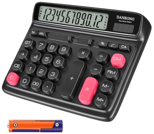 DANRONG Calculatrice de bureau 12 chiffres avec écran LCD ex