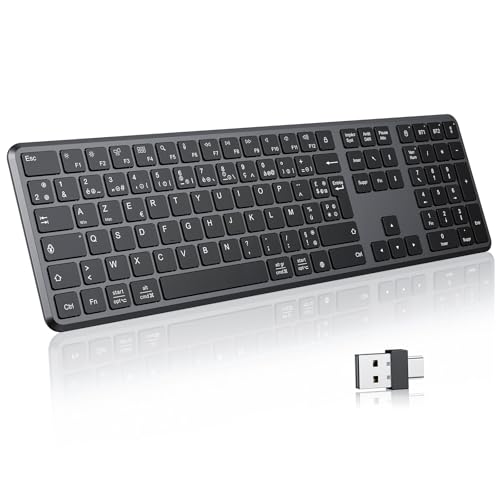 OMOTON Clavier sans Fil Bluetooth + 2.4G AZERTY Silencieux,