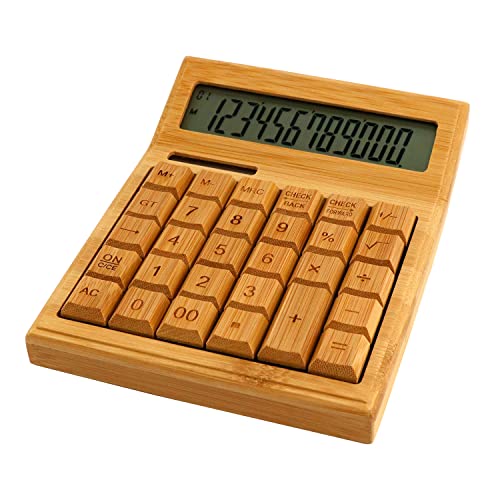 Domary Calculatrice de Bureau en Bambou avec écran LCD à éne