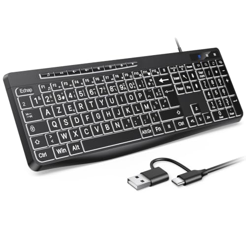 TECURS Clavier Filaire Rétroéclairé, Clavier AZERTY Français